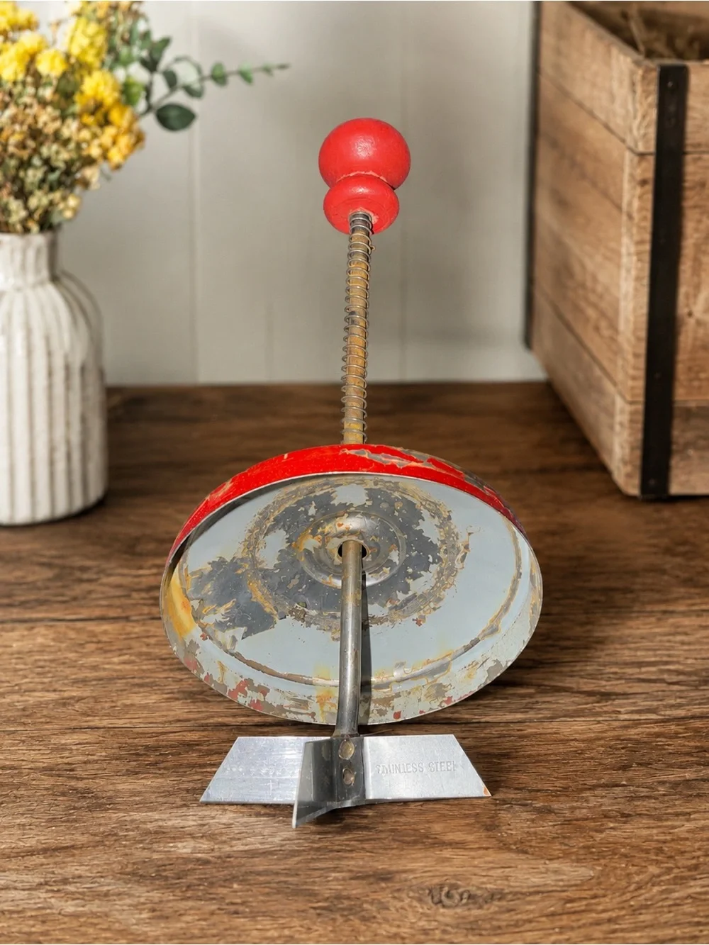Vintage Red Glass Nut Chopper & Federal Syrup Dispenser 2 Pc Kitchen Lot